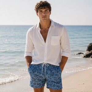 Rodd & Gunn Blue Palm Print Swim Trunks XXL Drawstring NWT